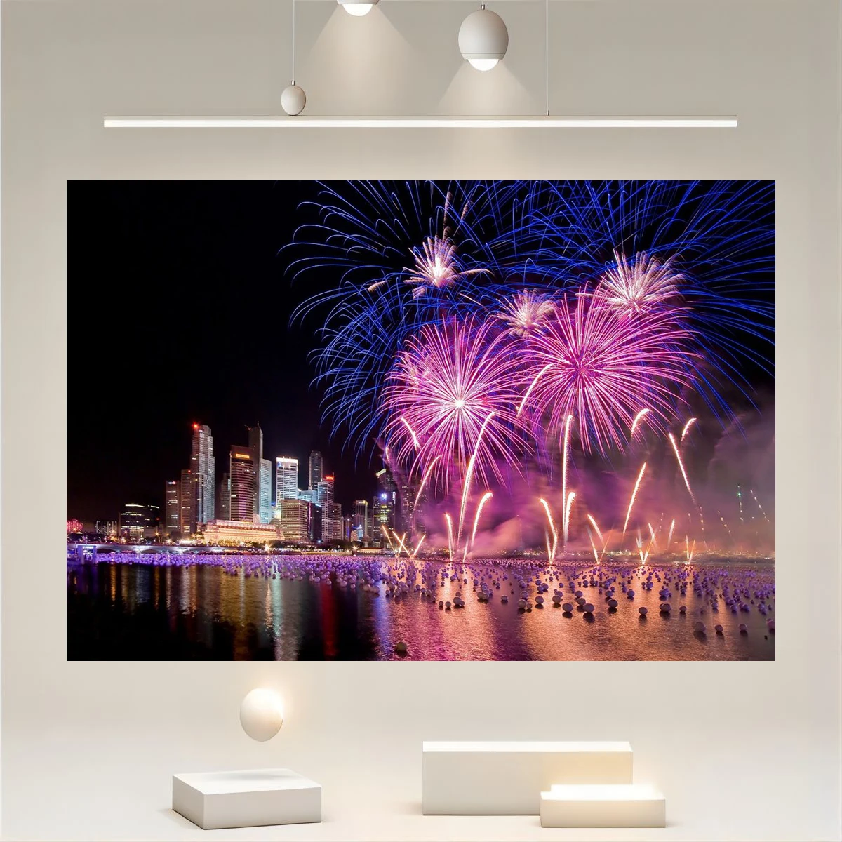 Happy New Year Background Winter Sky Panorama Fireworks Background Wall Decoration Banner Decoration