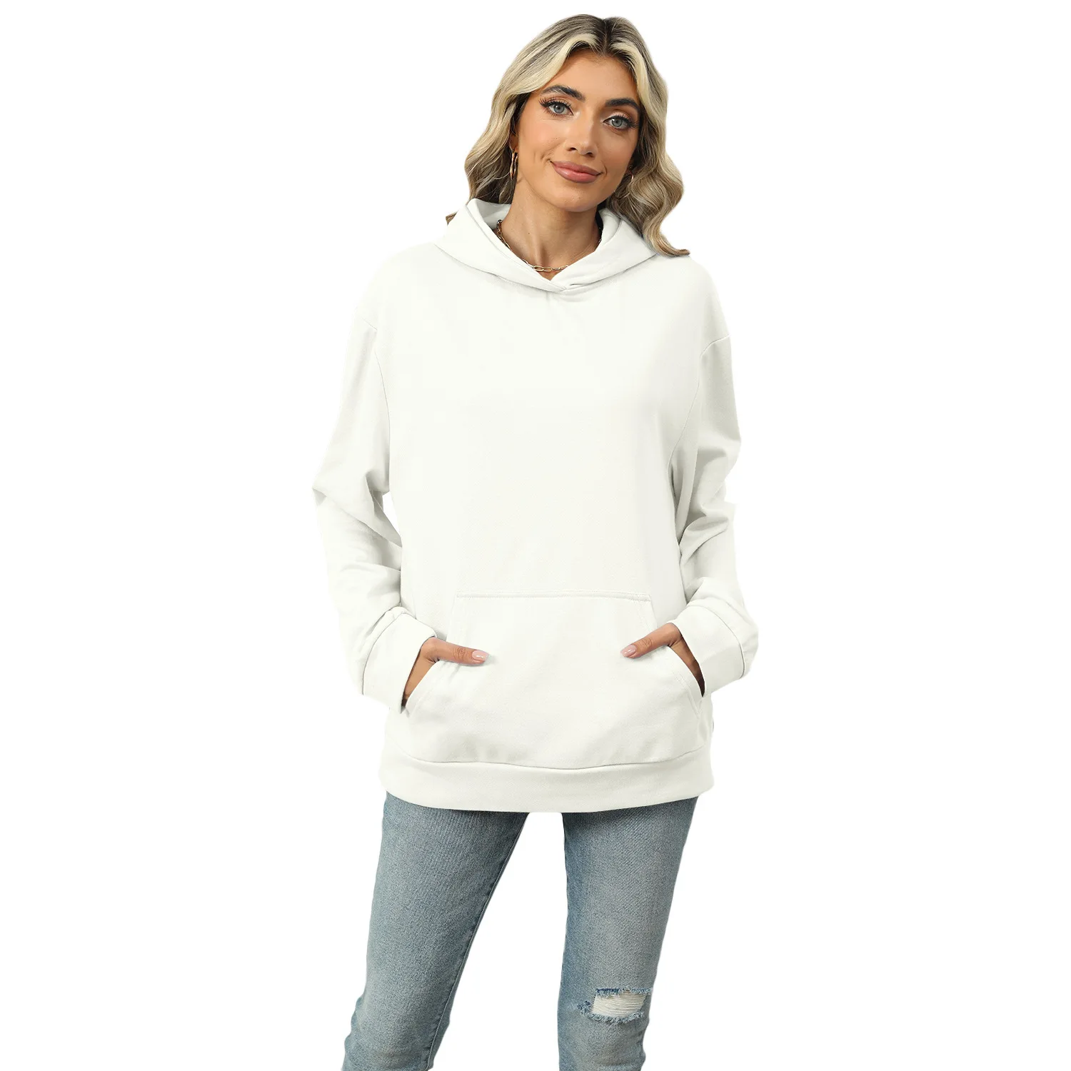 Dames nieuwe casual sweatshirt met capuchon en effen kleur top voor dames