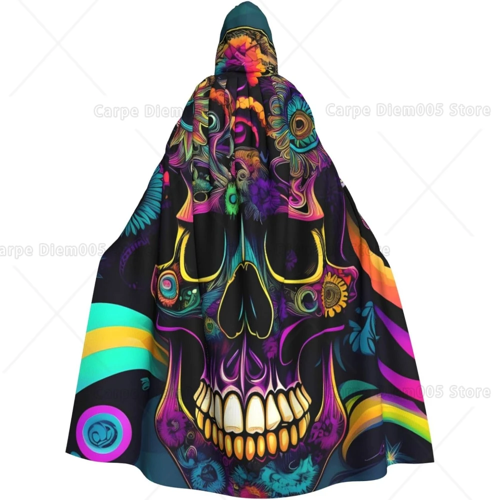 

Psychous Skeleton Prints Halloween Hooded Poncho Adults Cloak Party Decoration Parties Mardi Gras Costume Easy Care Durable