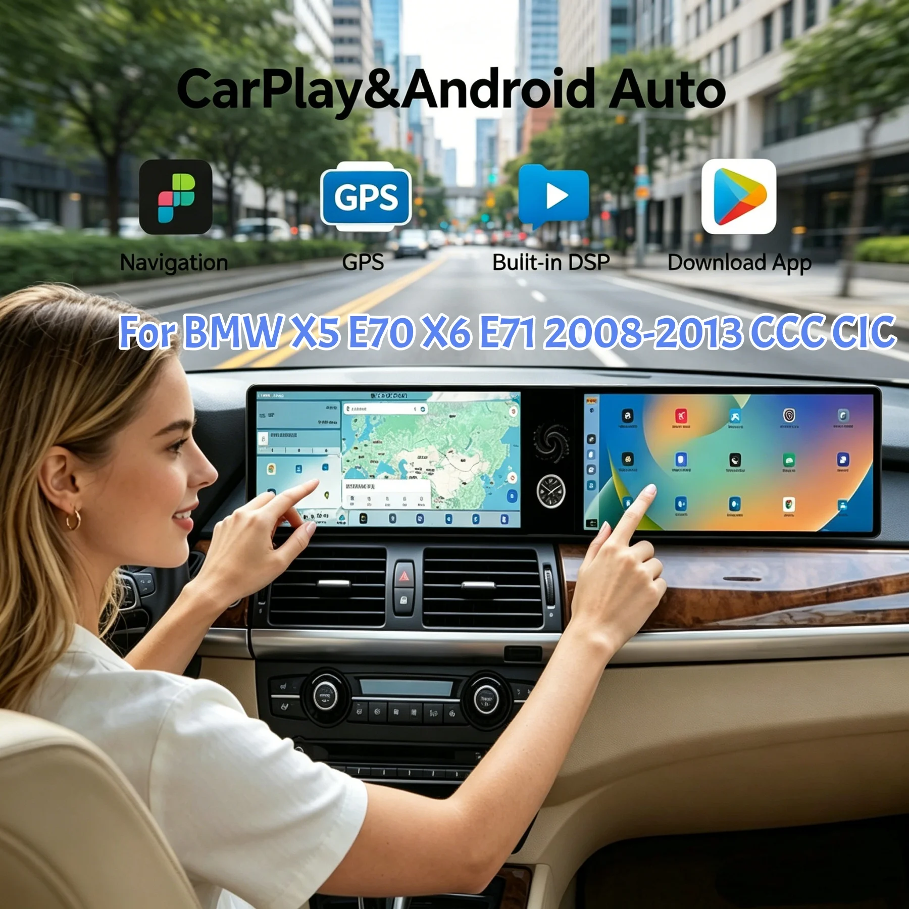 

Android Auto Car Radio Carplay For BMW X5 X6 2008-2013 CCC CIC 24.6 inch Dual Screen GPS Navigation Stereo Multimedia Player