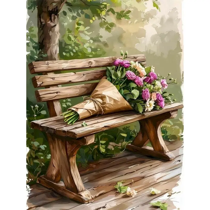 

GATYZTORY Chair Bouquet Painting By Numbers Handpainted Pictures By Numbers Scenery Canvas for Painting Kits Home Decoration