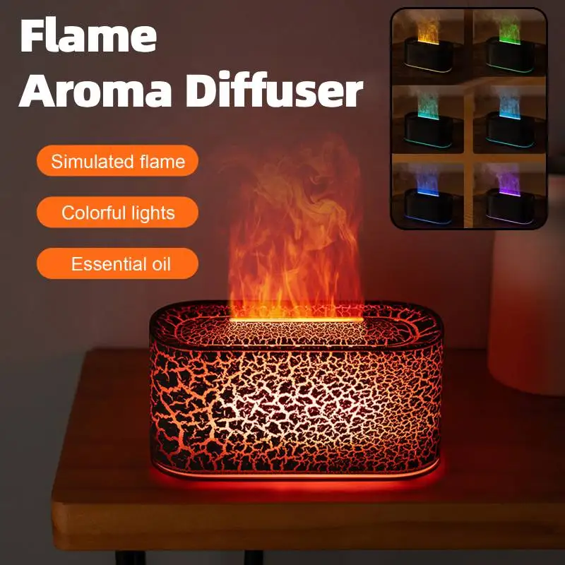 

Увлажнитель воздуха с пламенем и 7-цветным светом, диффузор для ароматерапии, прохладный увлажнитель аромата тумана, автоматический USB-диффузор эфирного масла