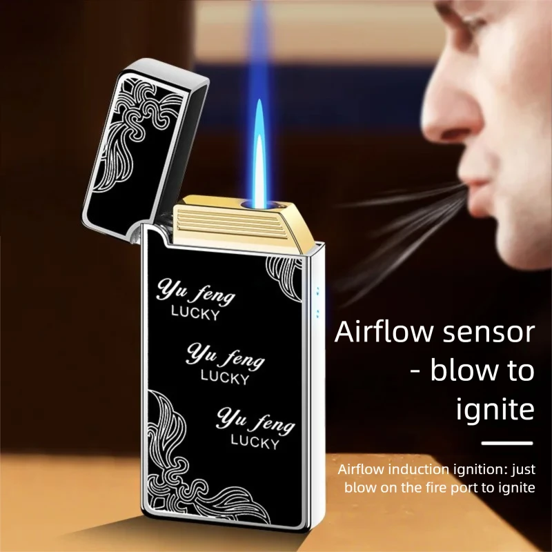 Metal Voice-activated Loudspeaker Inflatable Lighter, Direct Windproof Intelligent Ignition Multi-functional Cigarette Lighter