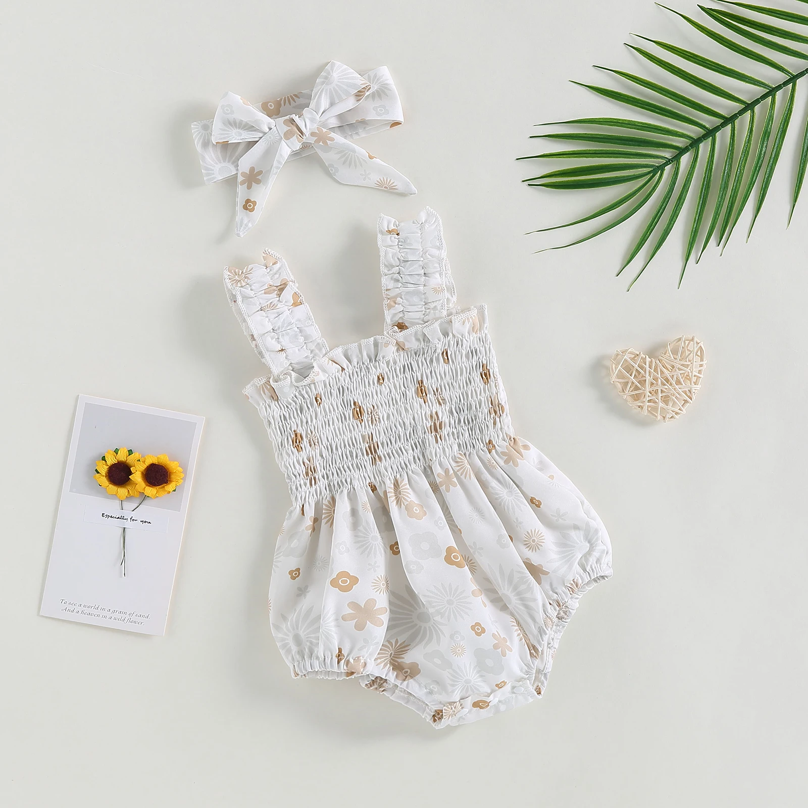 Baby Girls Summer PrincessTutu Romper Solid Color Flying Sleeve Ruched Button Playsuit with Headband Chiffon Lace Baby Bodysuits