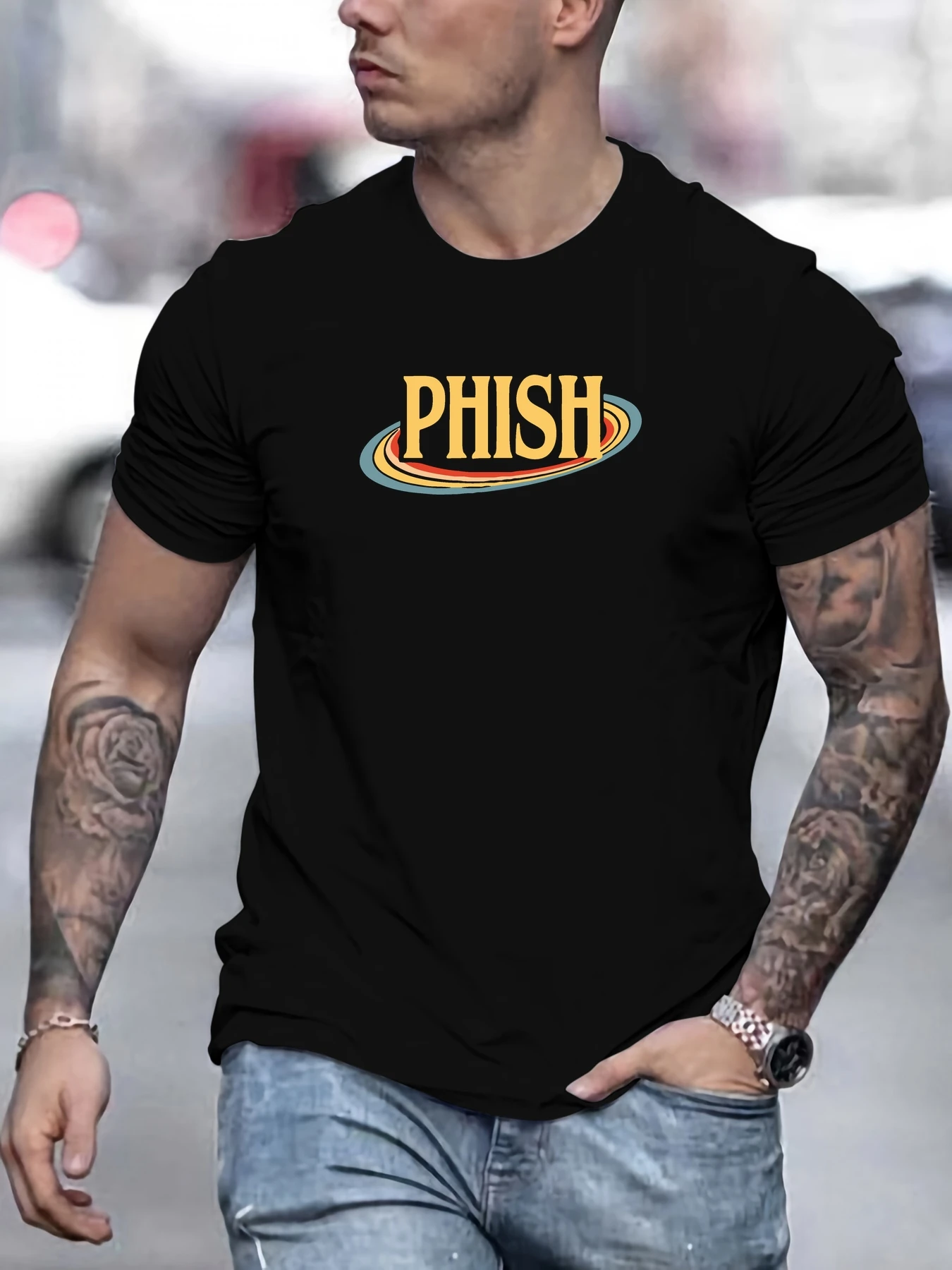 

Men's PHISH pattern summer casual crew neck short T-shirt