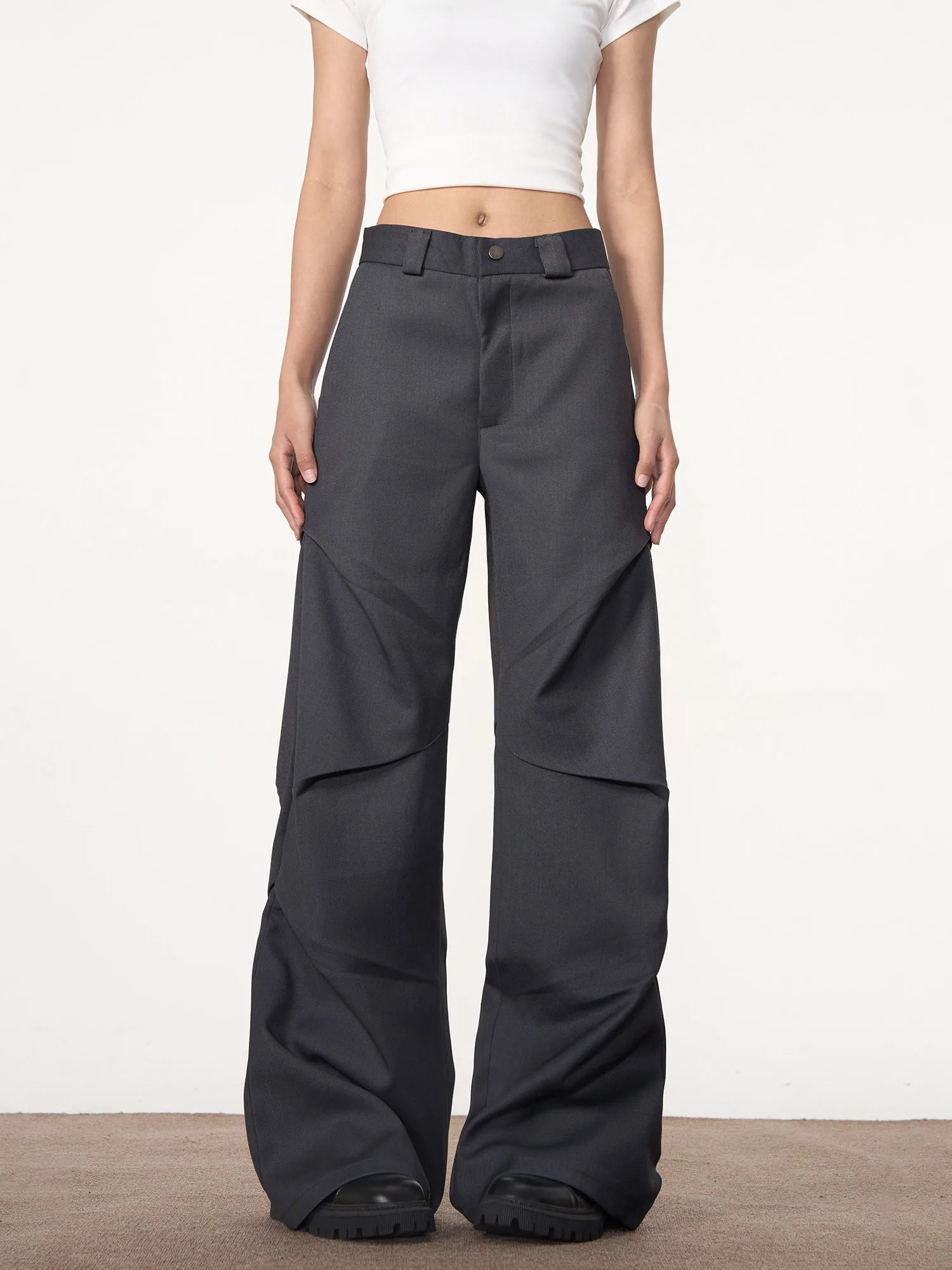 

Junecut Cleanfit Folded Wide Leg Casual Pants for Women Retro American Style Streetwear Spring 2024 Natural Waist Long Trousers