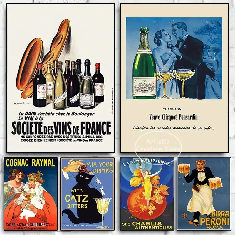 Póster Vintage De comida y bebida, imágenes De pared De Vino De Francia, pintura en lienzo impresa para Bar, Club, cocina, decoración del hogar