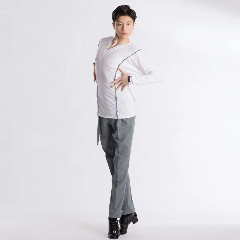 

New Male Latin Dance Clothes Bat Sleeve Tops High Waist Practice Pants Adult Prom Ballroom Waltz Tango Dancing Costume DL11703