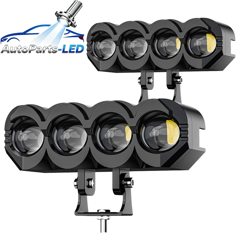 

2pcs LED Motorcycle Spotlight Owl 4 Eyes Waterproof Headlight Two-color White Yellow Spotlight Electric Motorcycle Headlight 24W