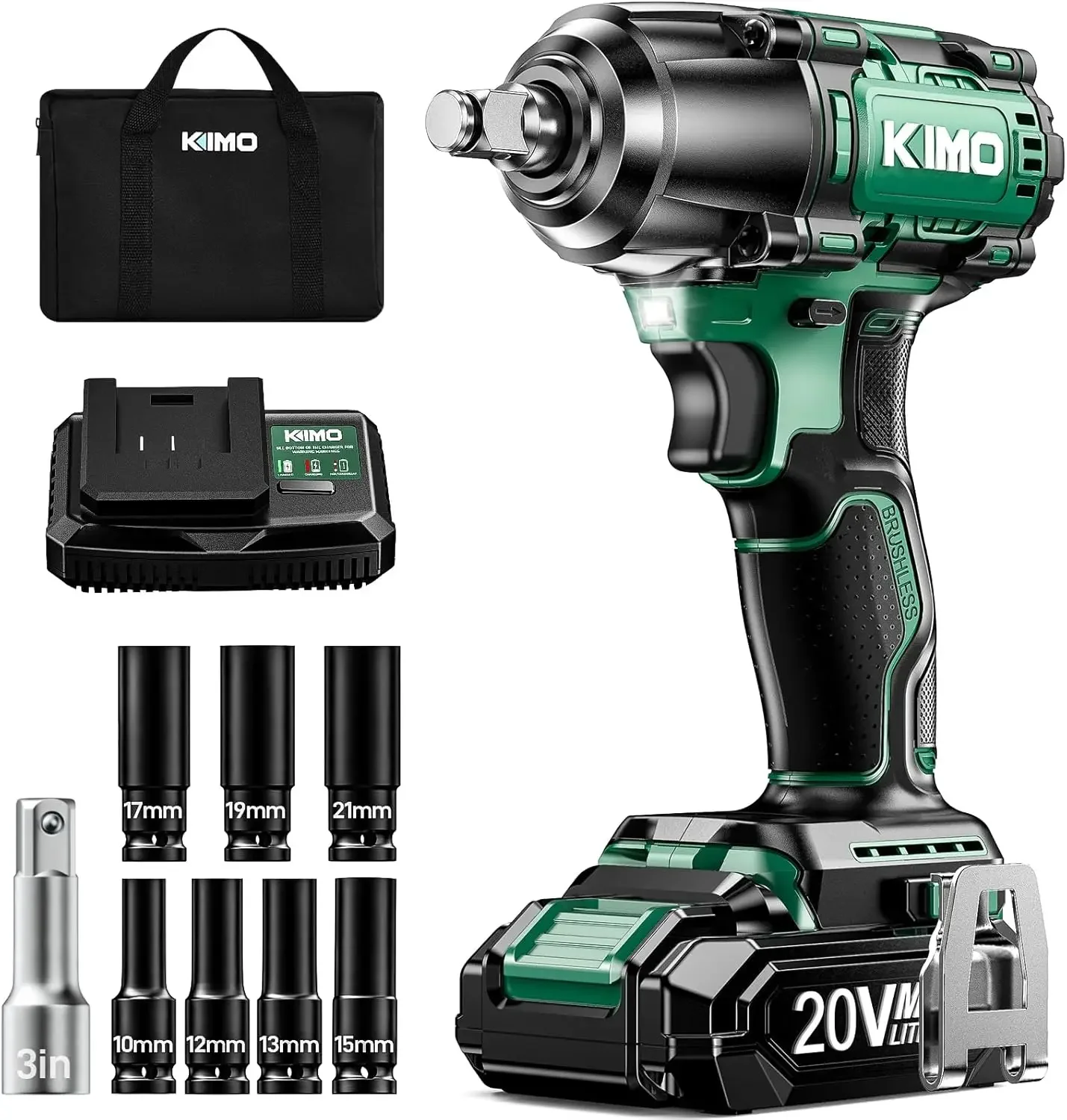 

Cordless mpact Wrench1/2"with400ft-lb MaxTorque,3000RPM, 20V Electric Impact Wrench with11Hour Fast Charger &2 x 3000mAh Battery