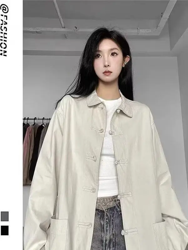 

Новая китайская длинная рубашка-халат унисекс на пуговицах, модная весенне-осенняя одежда в стиле ханьфу, даосский халат, свободный крой, повседневный стиль...