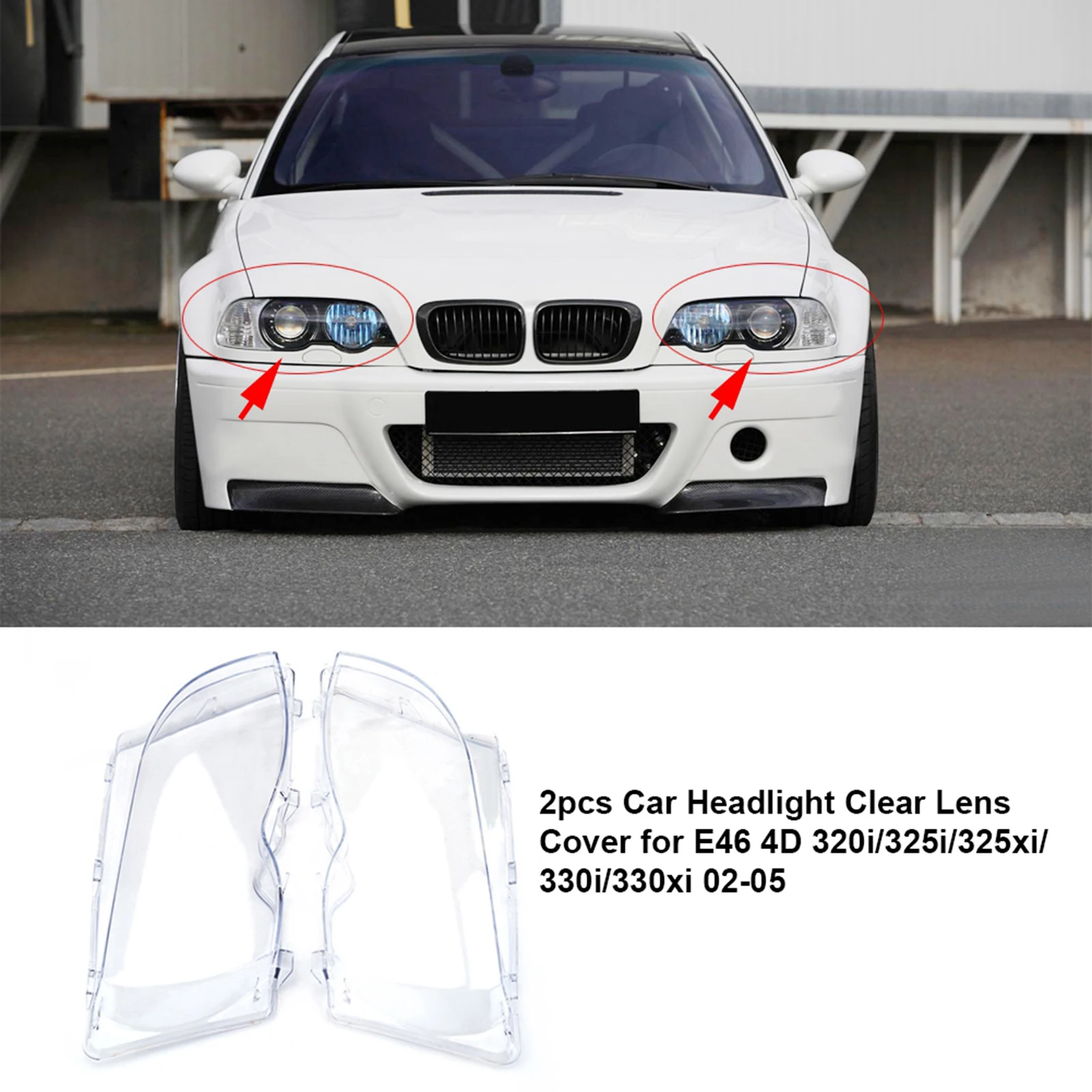 

2pcs Car Headlight Clear Lens Cover For E46 4D 320i/325i/325xi/330i/330xi 02‑05 63126924043 63126924044