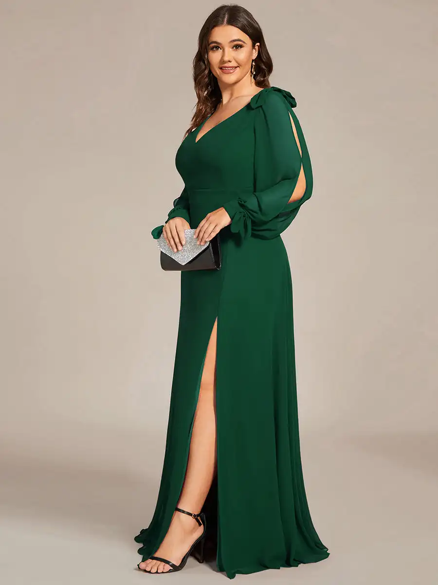 Plus Evening Dresses Long A-LINE V-Neck Full Sleeves Floor-Length Orchid Gown 2024 ever pretty of Dark Green Bridesmaid Dresses