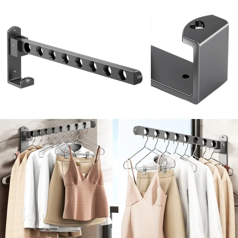 Wall Mounted 8-Holes Foldable Drying Rack Practical Family Dormitory Laundry Hanger Punching Installing Storage Shelf