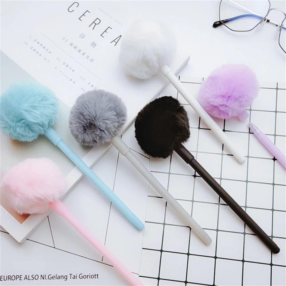 Cute Stationery Pompom Gel Pen Colorful Plush Pen School Office Supplies Kawaii Creative Gifts For Girls Gift Writing Tools