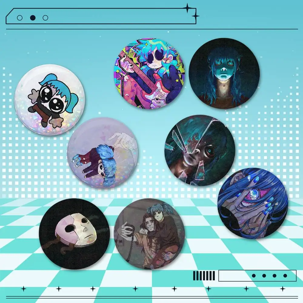 Sally Face 2 Pcs Set Holographic Round Button Badges Custom Pins for Backpack Clothes Hat Bag Accessories