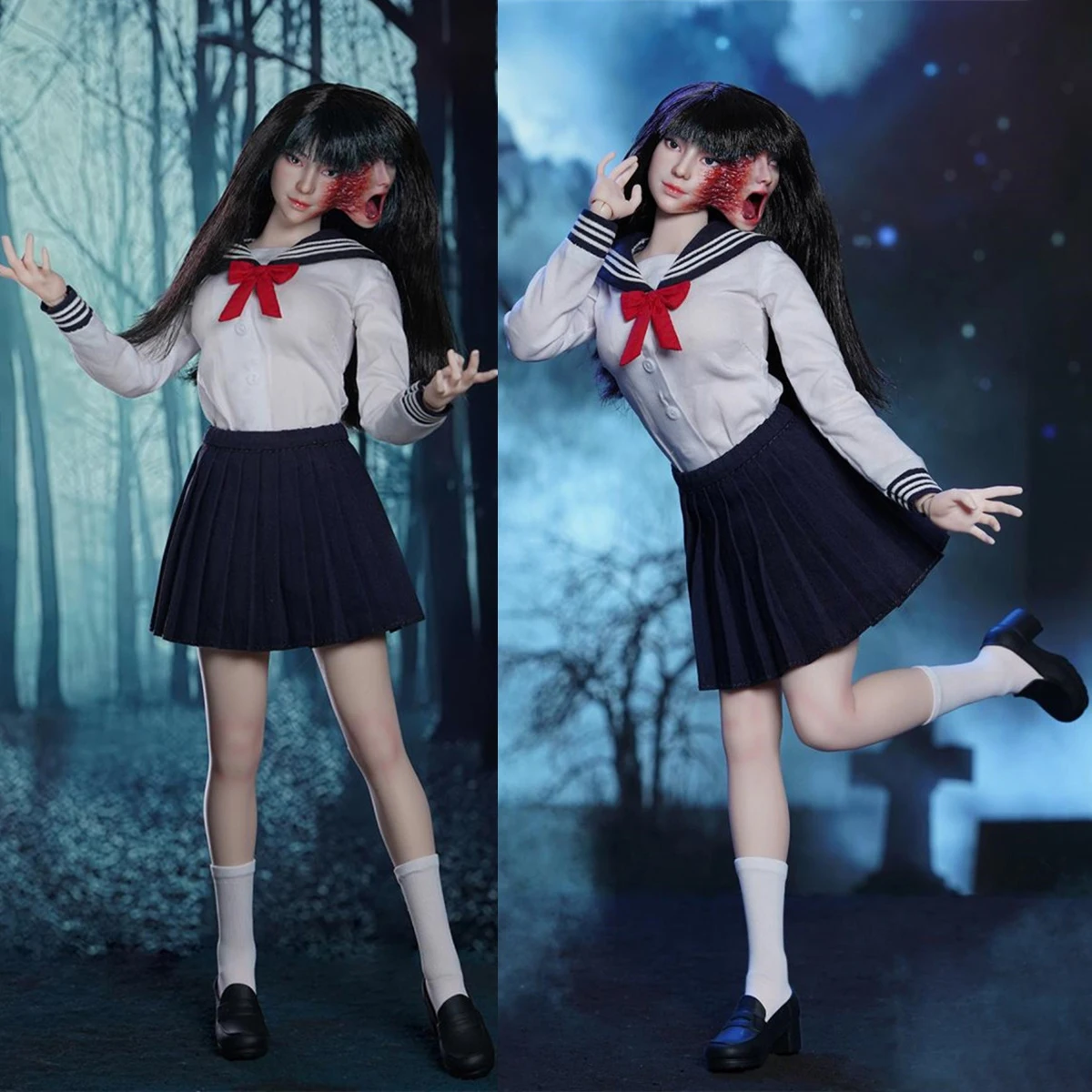 

Комплект SUPER DUCK SET085: Фигурка-модель 12-дюймовой женской солдатской фигурки в школьной форме с головой девушки-хоррористки, полный набор игрушек