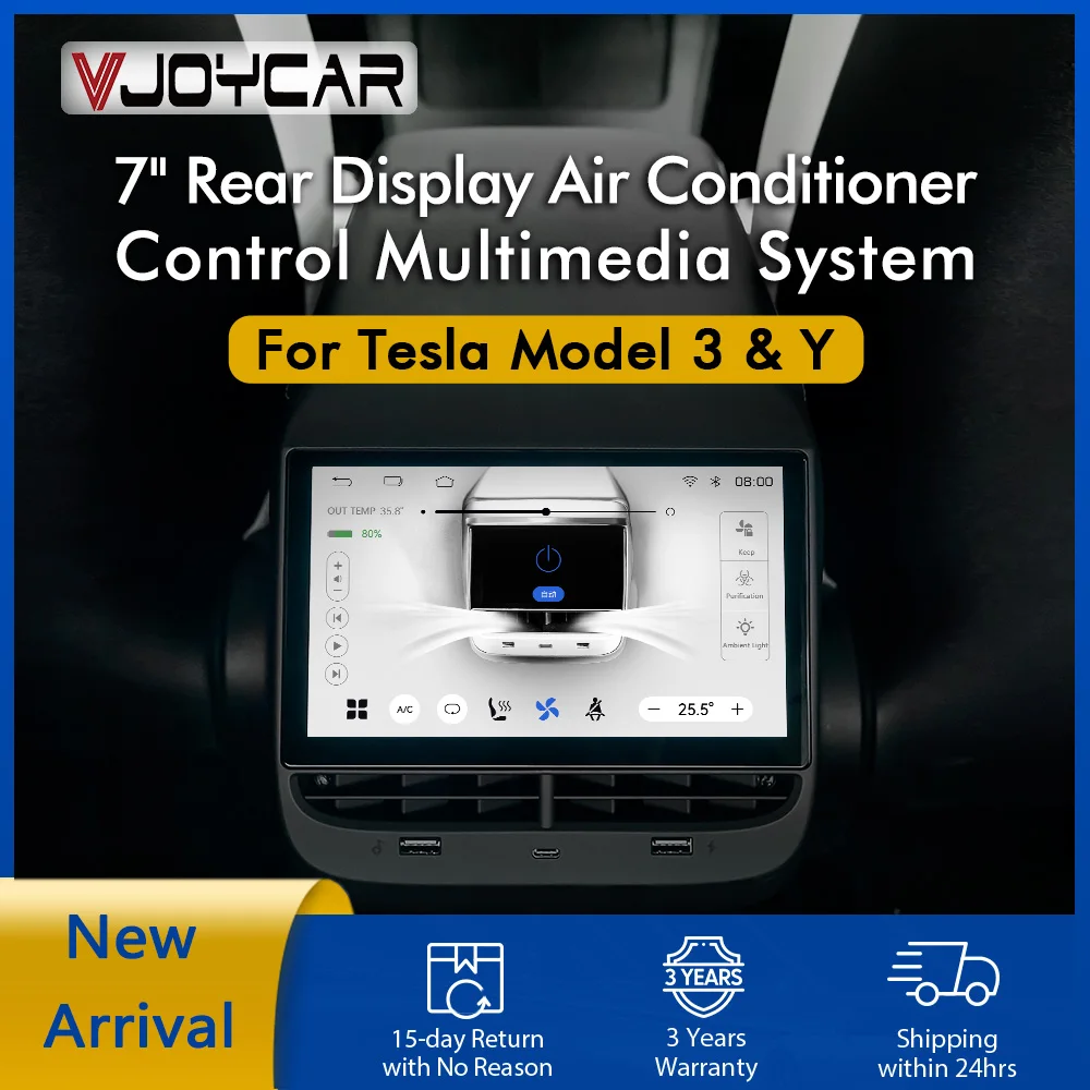 For Tesla Rear Display 7'' IPS Screen Model 3 Model Y Accessories Air Conditioner Control Multimedia Player CarPlay Android Auto