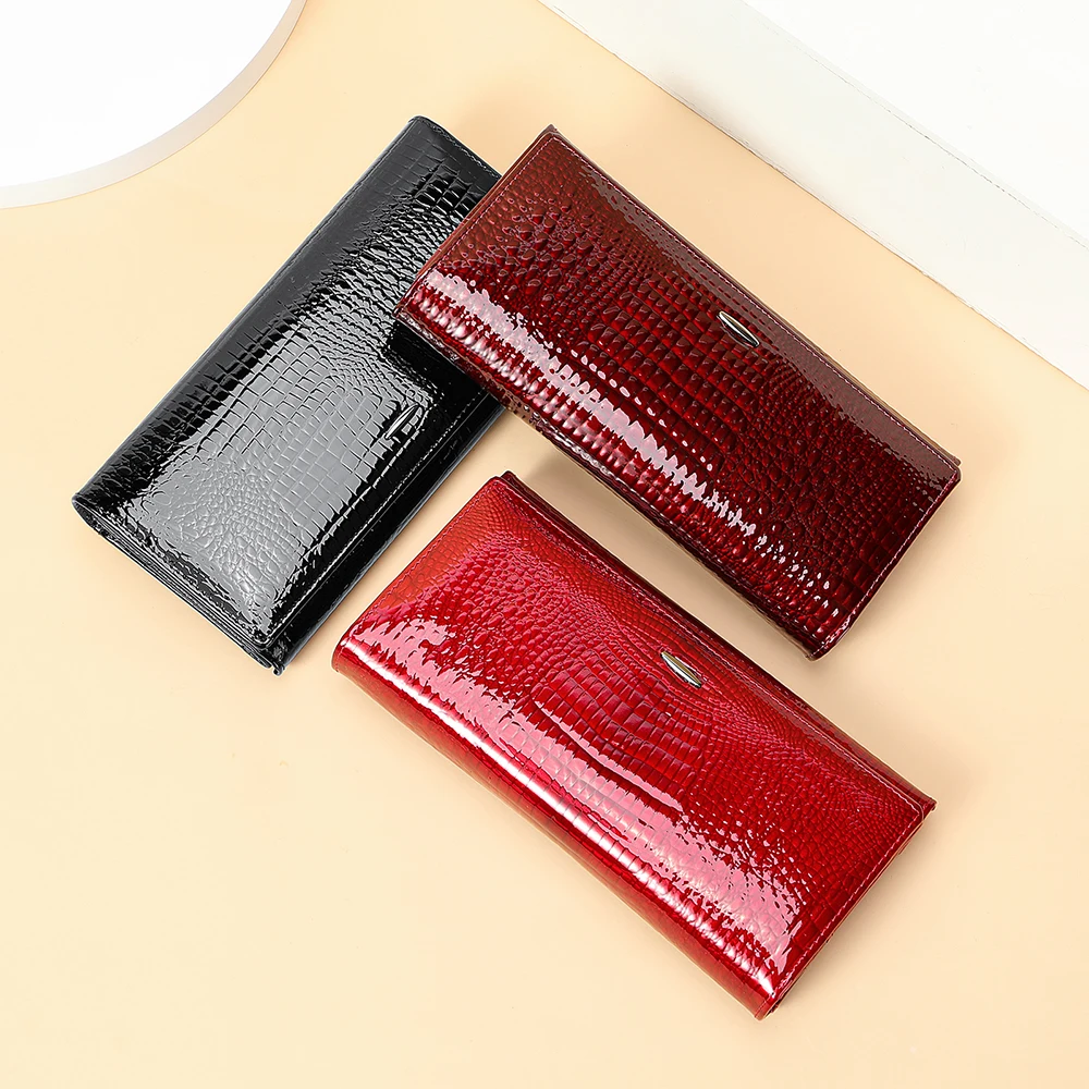WESTAL Leather Wallet Long Fashion Large Capacity Cowhide Leather Key Wallet Multi-Functional Two-Fold Women's Key Wallet
