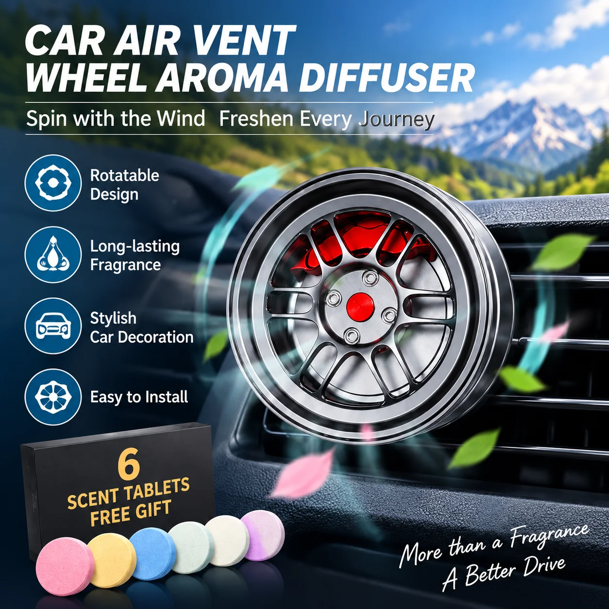 Rotatable Car Air Freshener Clip Car Air Vent Aromatherapy Wheel Rotating Fragrance Ornament Decorative Car Accessories