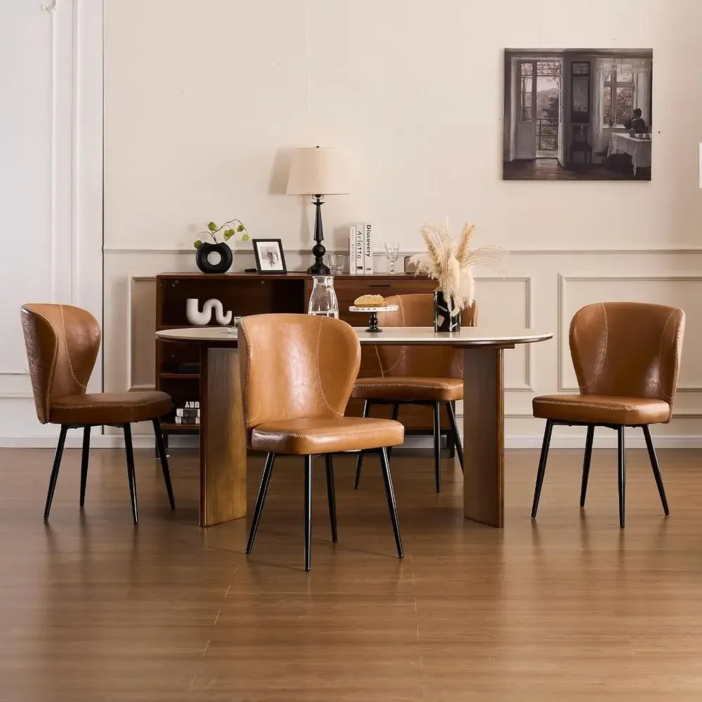 Sillas de comedor tapizadas en polipiel de 4 piezas con asientos acolchados, color marrón