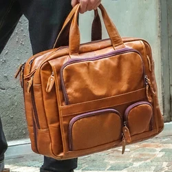 JOGUJOS-maletín de piel de vaca auténtica para hombre, bolso de mano para ordenador portátil de 17 pulgadas, bandolera de hombro para negocios, bolso de viaje