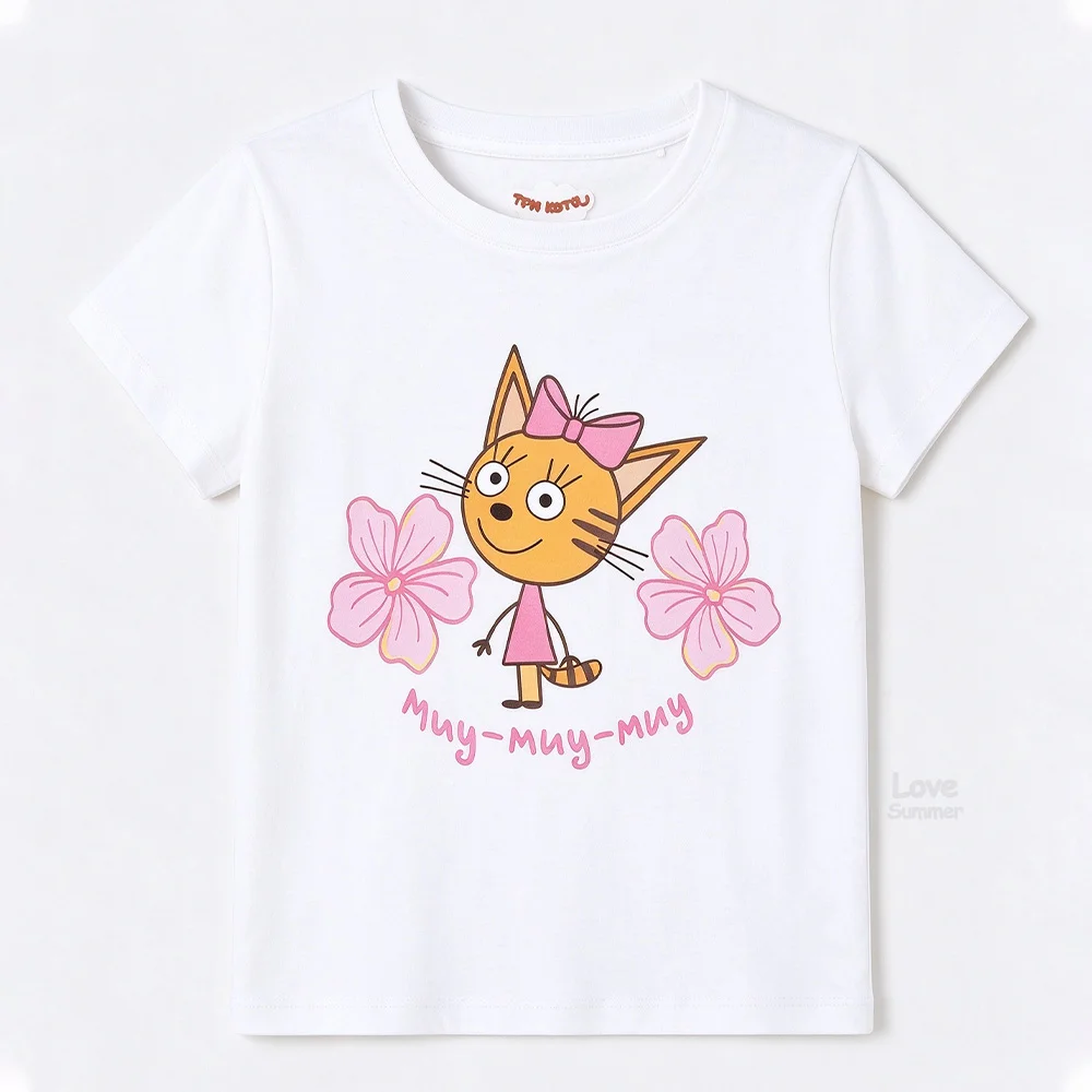 New Cartoon Kid e cats T Shirt Kids Three Kitten Russian Print Clothes Boys Summer Short Sleeve T-shirts Baby Girls Fashion Tops