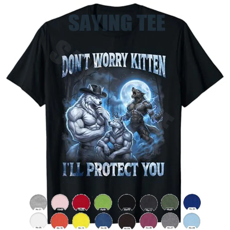 Mach dir keine Sorgen, Kätzchen, ich werde dich beschützen. Cooles Alpha Wolf Brainrot T-Shirt Y2k 3 Wölfe am Mond Ästhetische Kleidung Witziger Spruch Tee – Detail 9