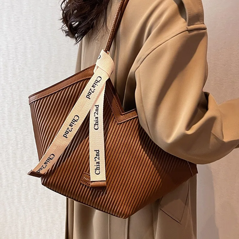 Koreanischen Stil frauen Schulter Tasche Große kapazität Casual Totes Für Frauen Schulter Taschen Mit Bändern Neue Mode Handtaschen Weibliche