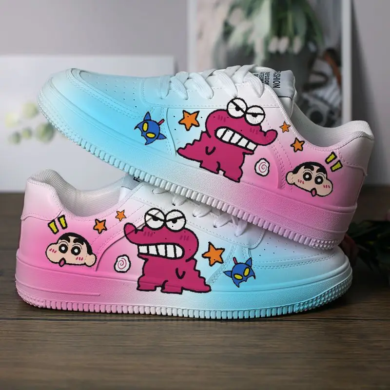 NEW Kawaii Crayon Shin-Chan Graffiti Skate Shoes Anime Lightweight Casual Fashion Low-Top Board Shoes for Breathable White Shoes