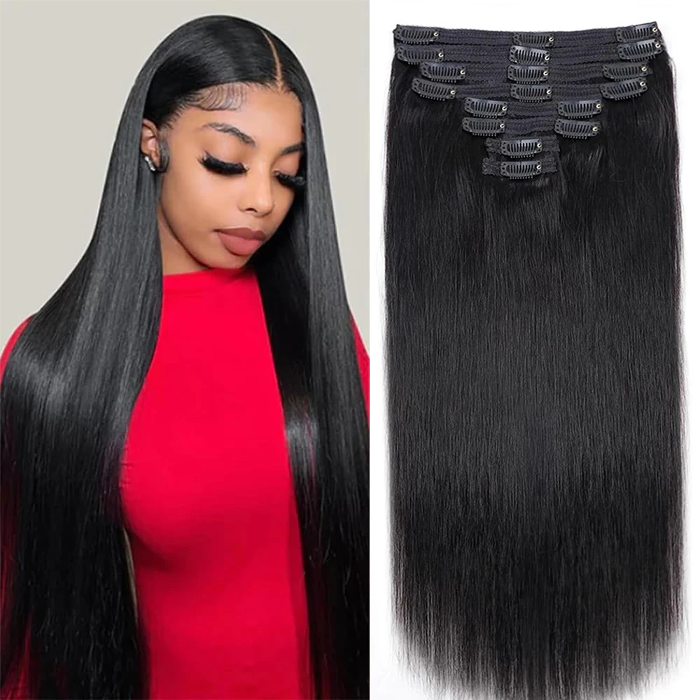 

Straight Clip In Hair Extensions Per Set With 120G Double Weft 8 Pcs Brazilian Remy Virgin 100% Human Hair Natural Black Women