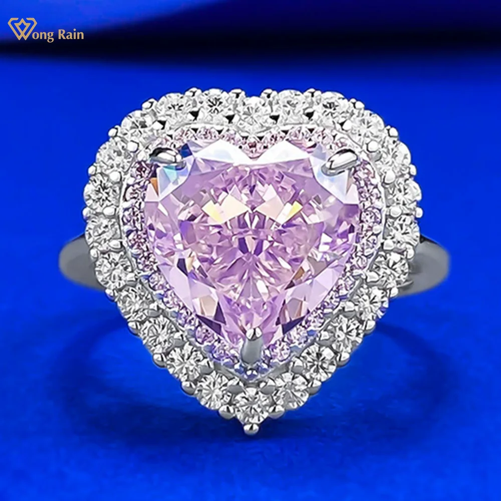 

Wong Rain 925 Sterling Silver 10 MM Love Heart Lab Sapphire High Carbon Diamond Gems Women Rings Fine Jewelry Anniversary Gifts