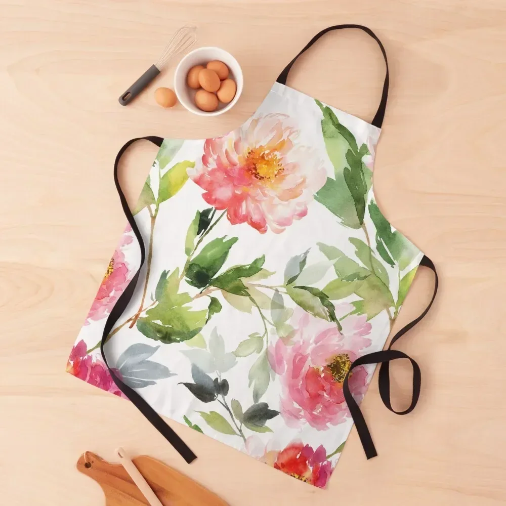Coral Pink Summer Peonies Apron Waterproof Kitchen Tools women's work Apron
