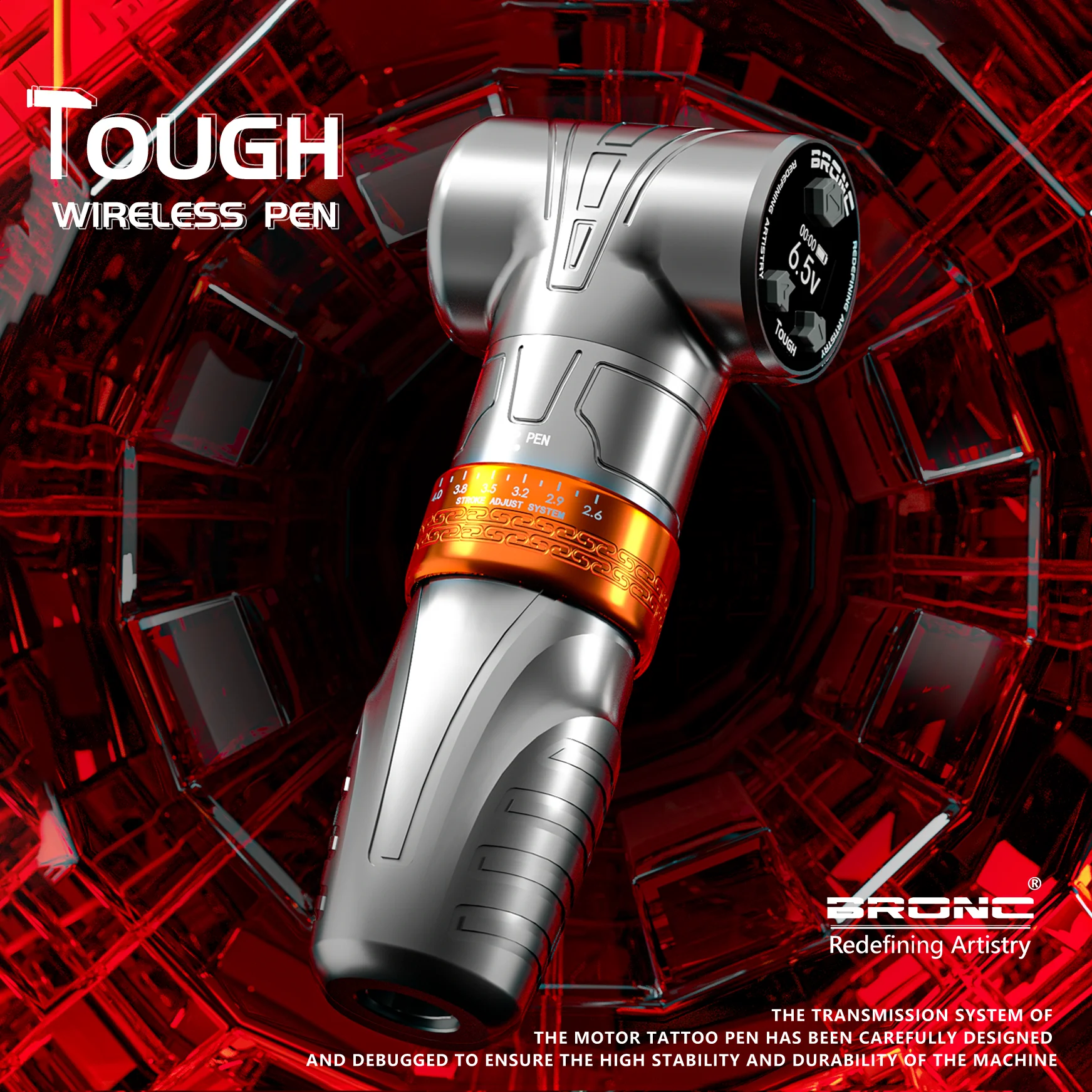 BRONC TOUGH Wireless Tattoo Gun 2.6-4.3mm Stroke Swiss DC Motor Battery Pen Direct Drive 2100mAh OLED Display Tattoo Machine