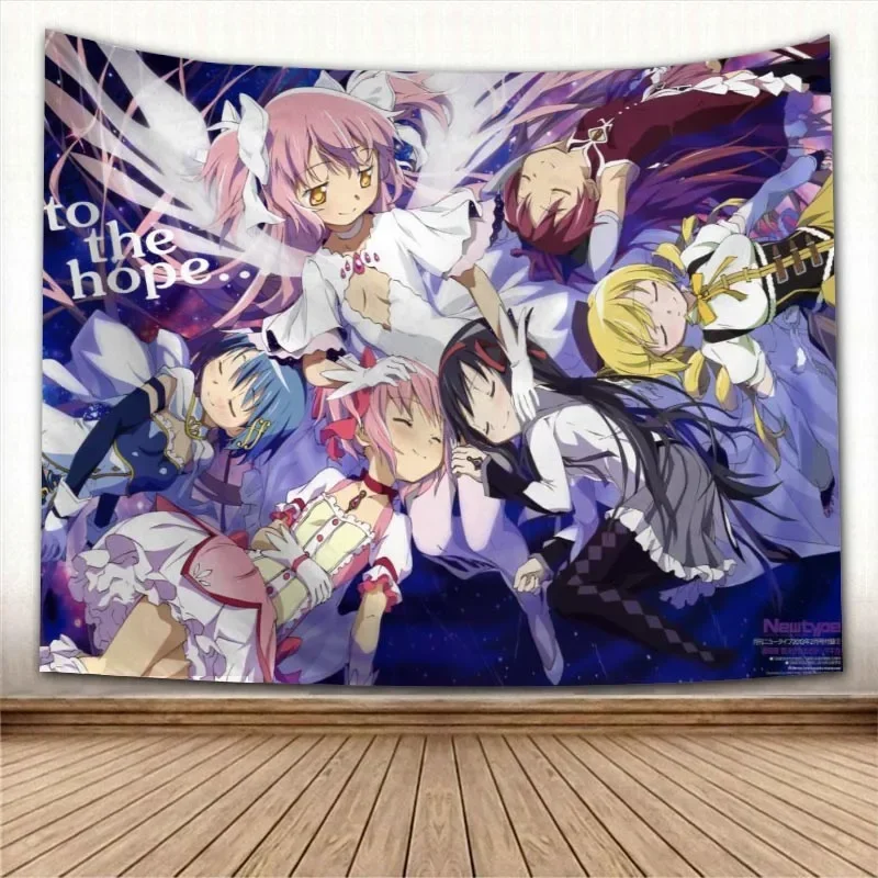 NONE Puella Magi Madoka Magica Kawaii Anime Wandteppich Psychedelischer dekorativer Teppich Wandstoff für Wohnzimmer Schlafzimmer Zubehör 5