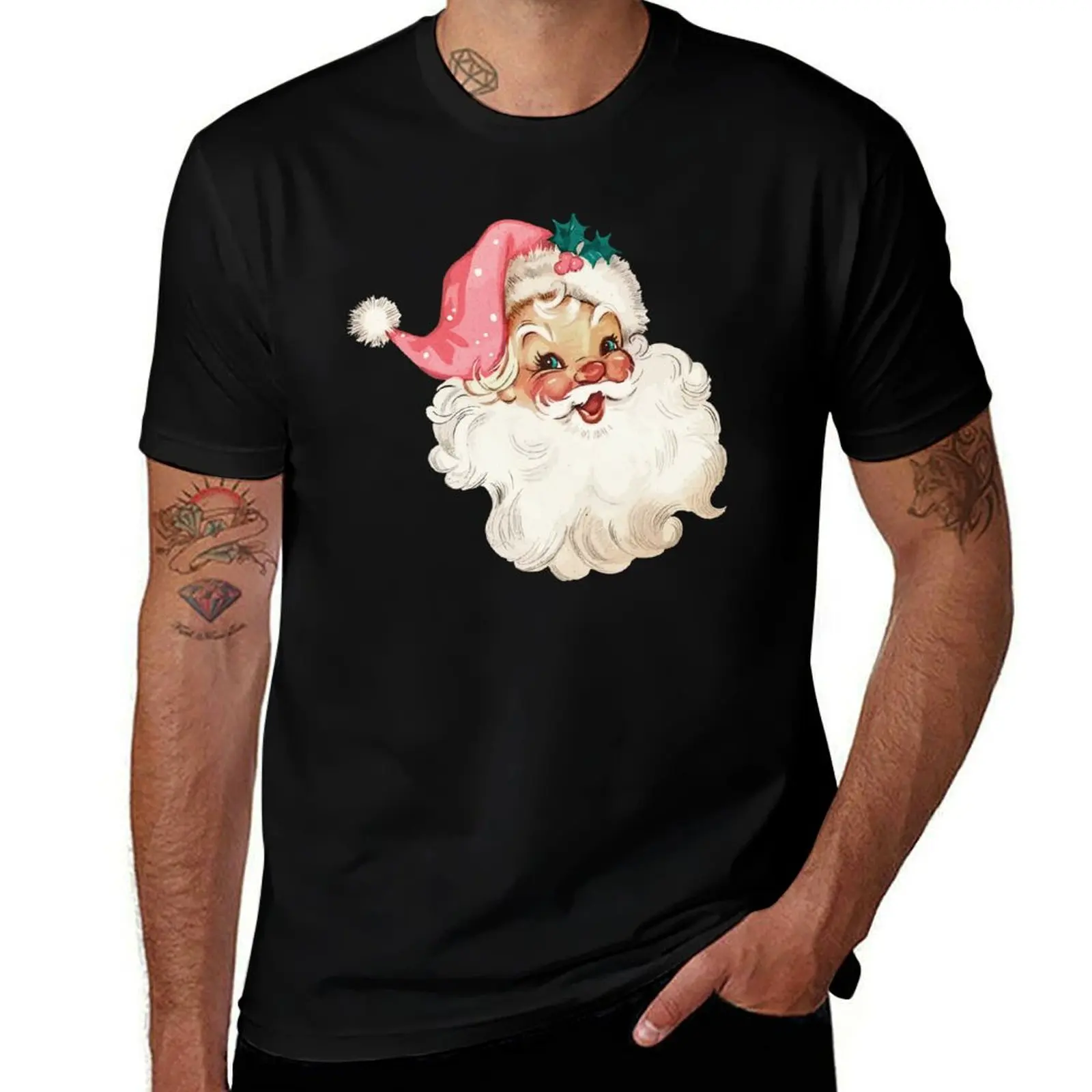 

Retro Santa Claus Mid Century Modern Cute Pink Santa T-Shirt plus sizes Aesthetic clothing clothes plus size men clothing