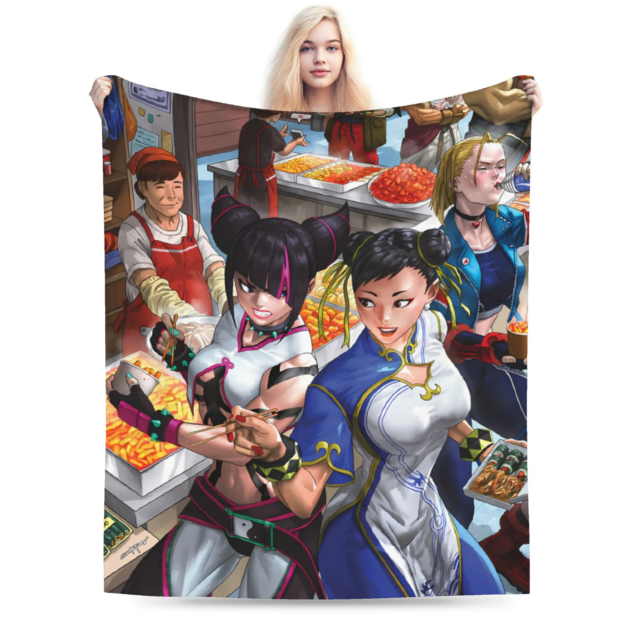 Super Warm Blanket Travel Retro Street Fighter 6 Throw Blanket Characters Game Flannel Bedspread For Couch Chair Sofa Bed Cover