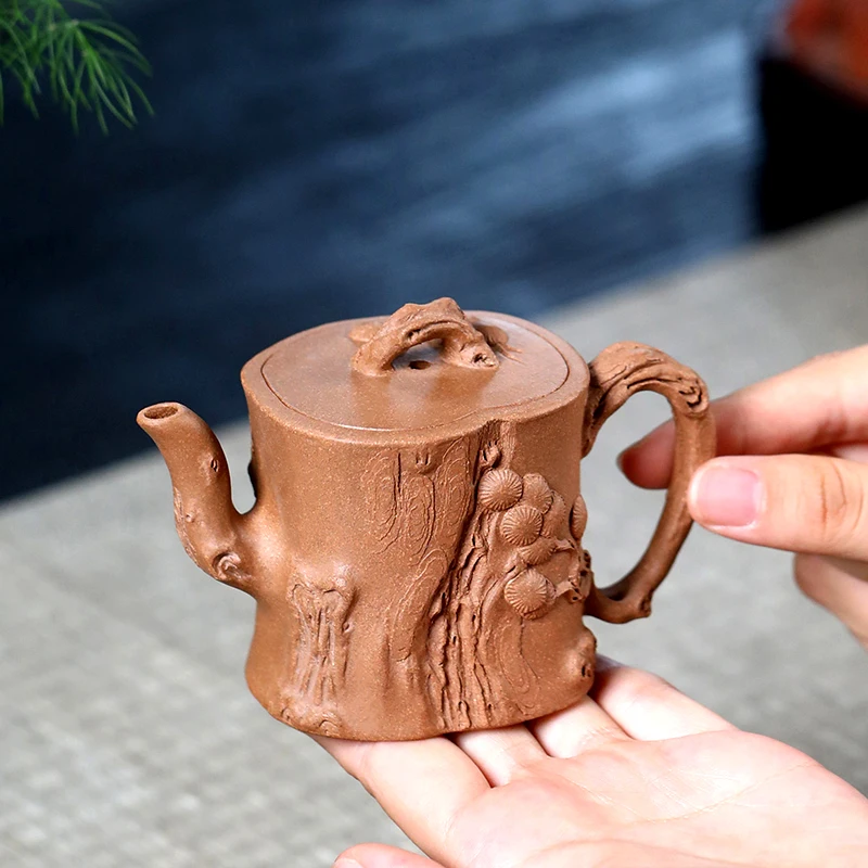 |Yixing Purple Clay Pot Famous Raw Ore Handmade Pine Pile Pot Tea Set Tree Pile Plum Pile Flower Device Household Gongfu Teapot