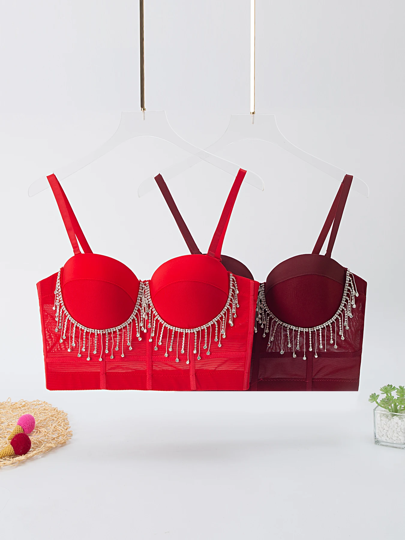 

2024 New Sexy Rhinestone Bandeau Crop Top Corset Bustie Breathable Solid Color Gathered Bras Underwear Push Up for Club Party ﻿