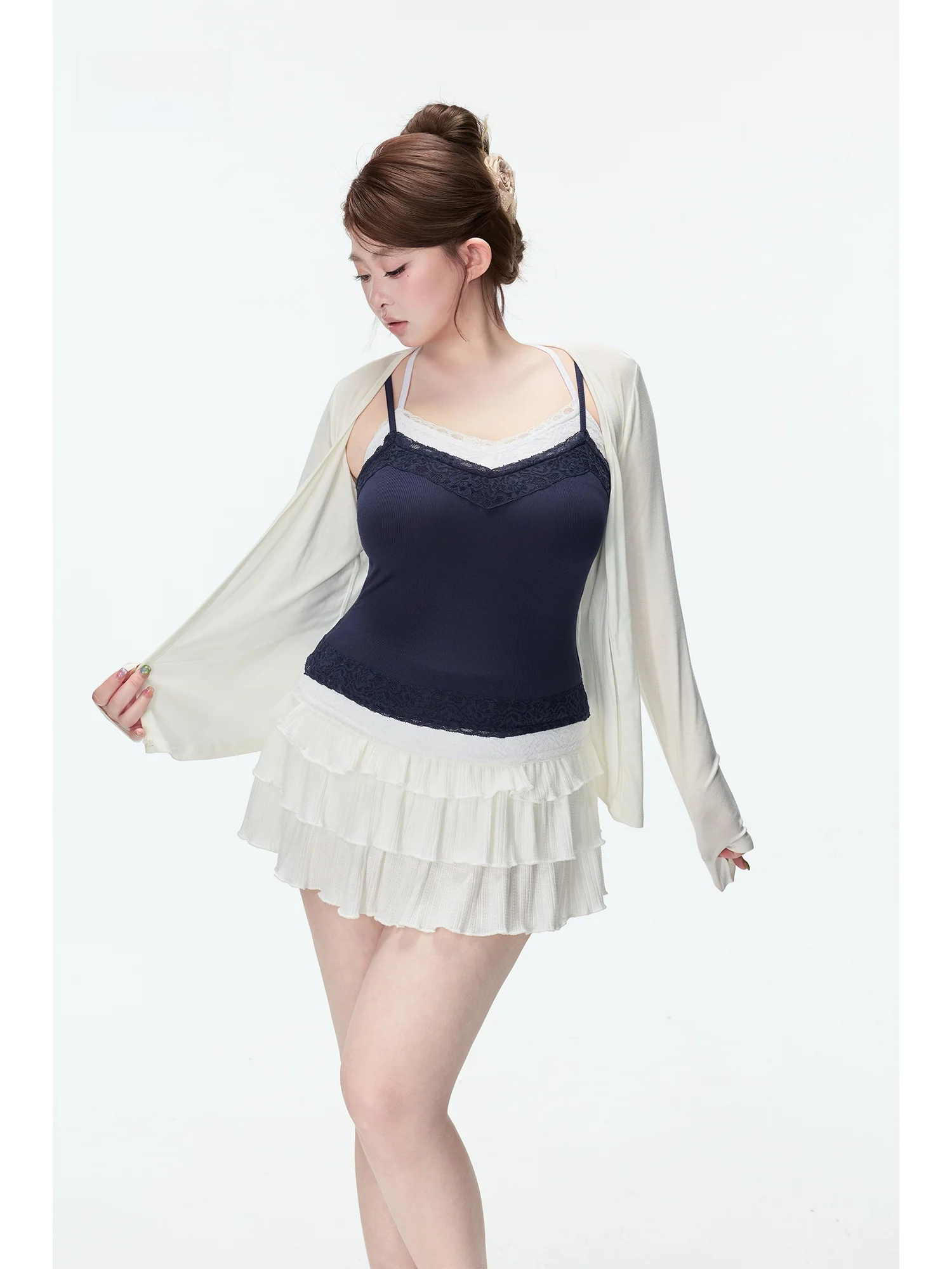 

Womens Loose Fit Long Sleeve Cardigan Comfortable Ruffle Design Lenzing Lyocell Fabric Anti-Oil Easy Care Spring Autumn