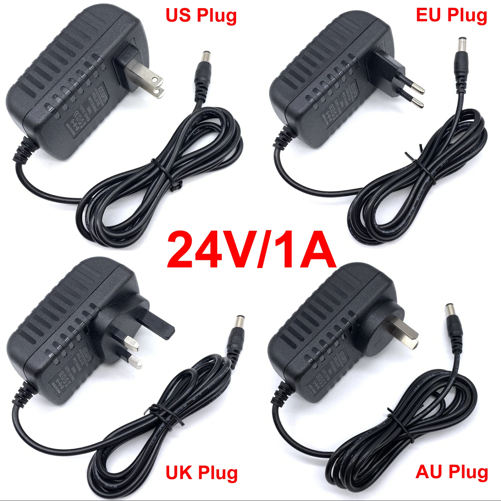 100/240V AC DC 24V 1A 1000MAH Power Supply Converter Charger EU/US/UK/AU Plug 5.5mm*2.5mm 5521 For monitor cctv LED LIGHT USB