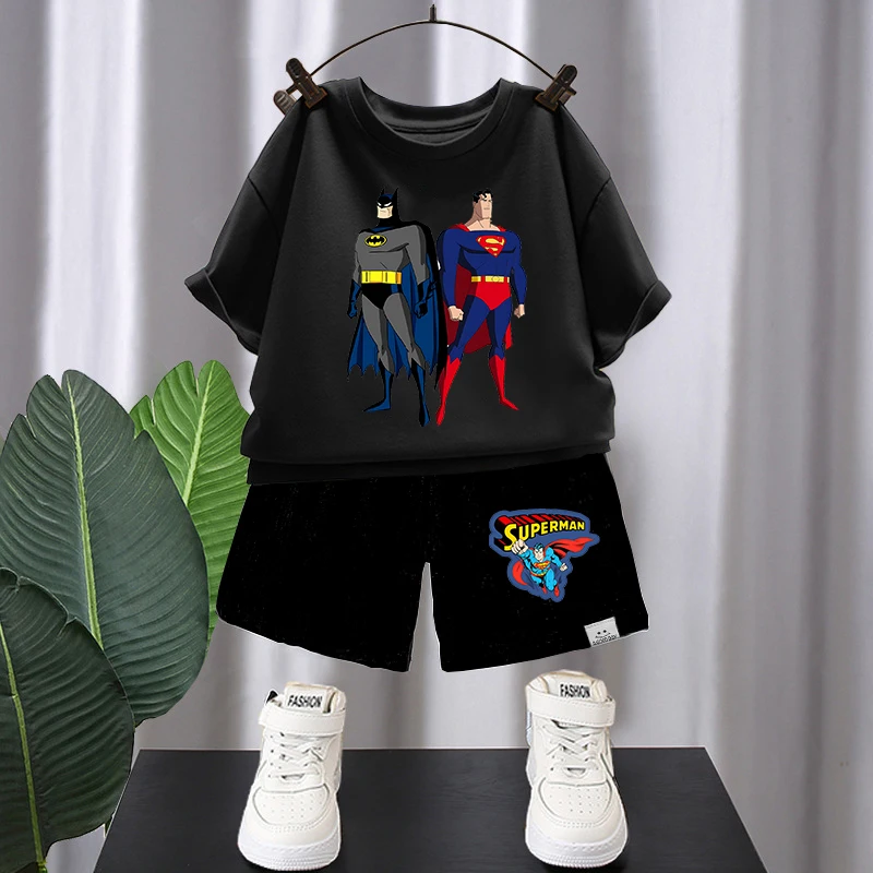 Conjunto de camiseta de verano de Superman para niña y niño, ropa para niños, 2 piezas, camisetas de Clark Kent para niños + conjunto de pantalones cortos, camiseta para bebé, chándal deportivo, trajes de verano
