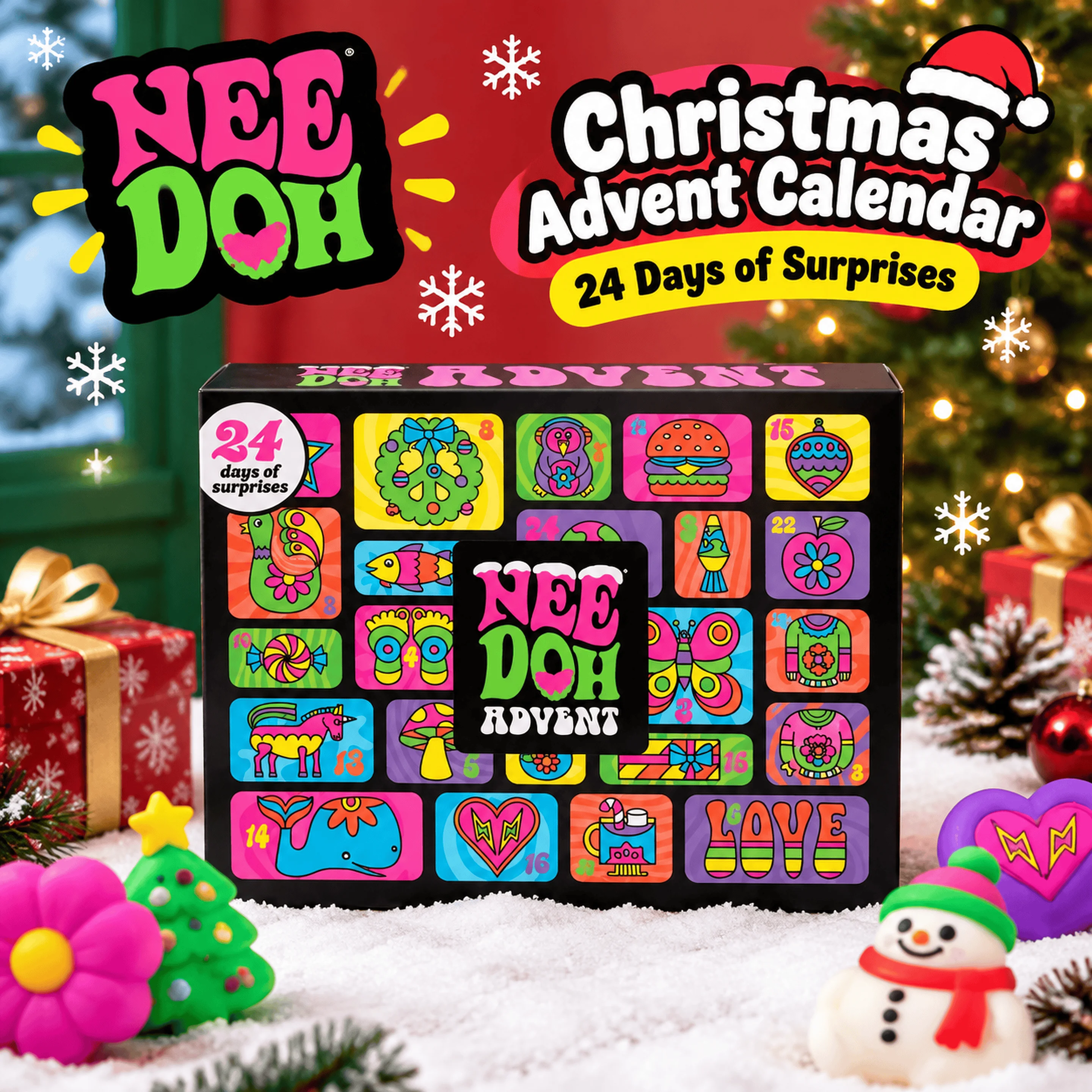 3D PVC Christmas Countdown Surprise Gift, 2026 NeeDoh Advent Calendar 24 Days, Stress Relief Fidget Toy New Year Present
