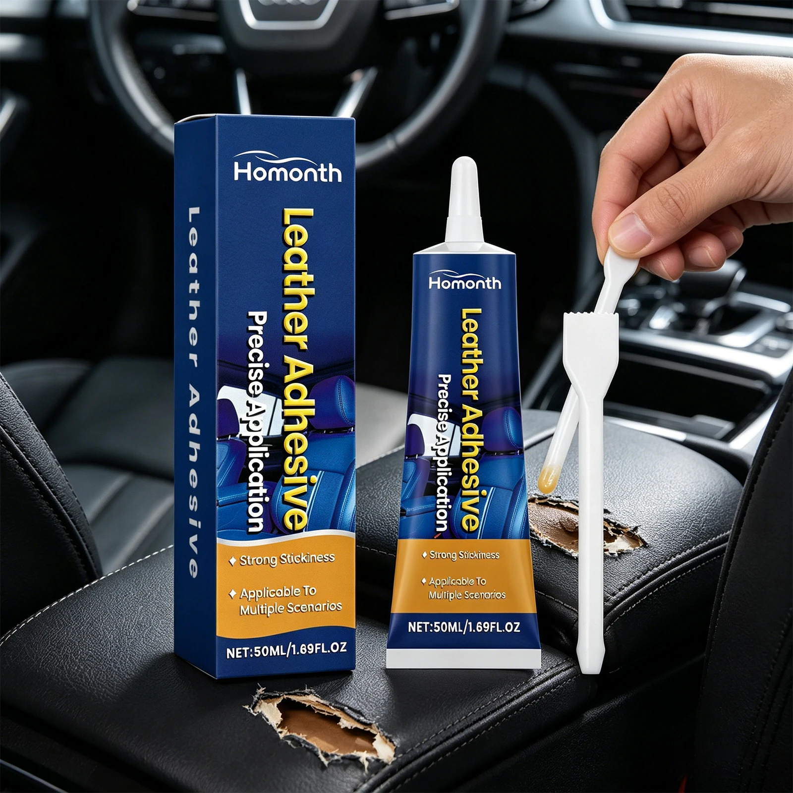 Car Interior Adhesive Strong Leather Repair Glue Strong Bond Quick Dry Flexible For Seats Steering Wheel Sofa No Clamping 50ml