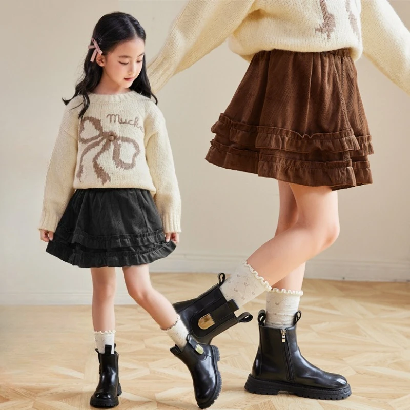 

Girls Corduroy Puff Skirt Fall Winter Korean Style High Waist A-Line Tutu Short Skirt for Toddler Kids Princess Party Costume