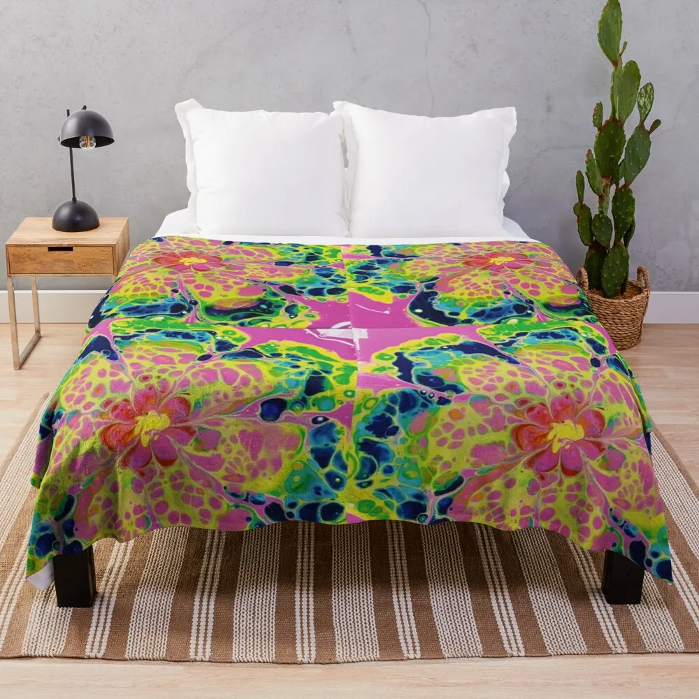 Groovy hippy flower power Throw Blanket Beach Blanket Fluffy Shaggy Blanket Decorative Blankets