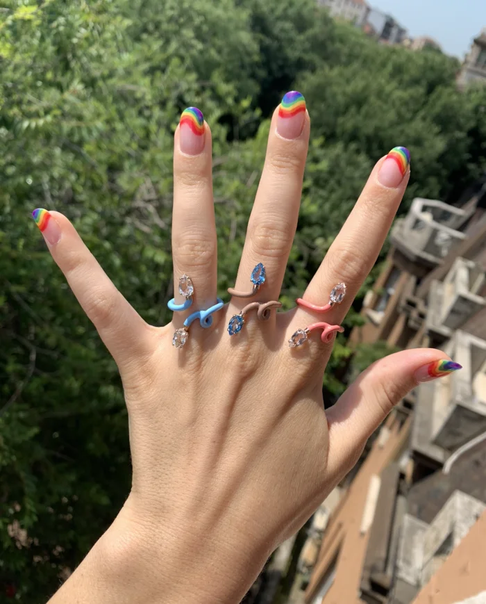 

Water Drop CZ Enamel Rings Paved 5A Zirconia and 4 Colors Enamel Gold Color Adjustable Ring Fashion Jewelry Anillos Mujer Party