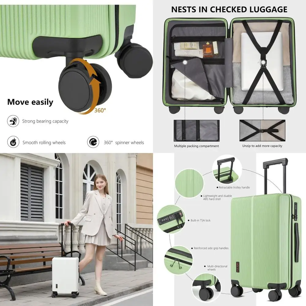 

20 Lightweight Hard Shell Spinner Suitcase, TSA Approved, 22x14x9, Green