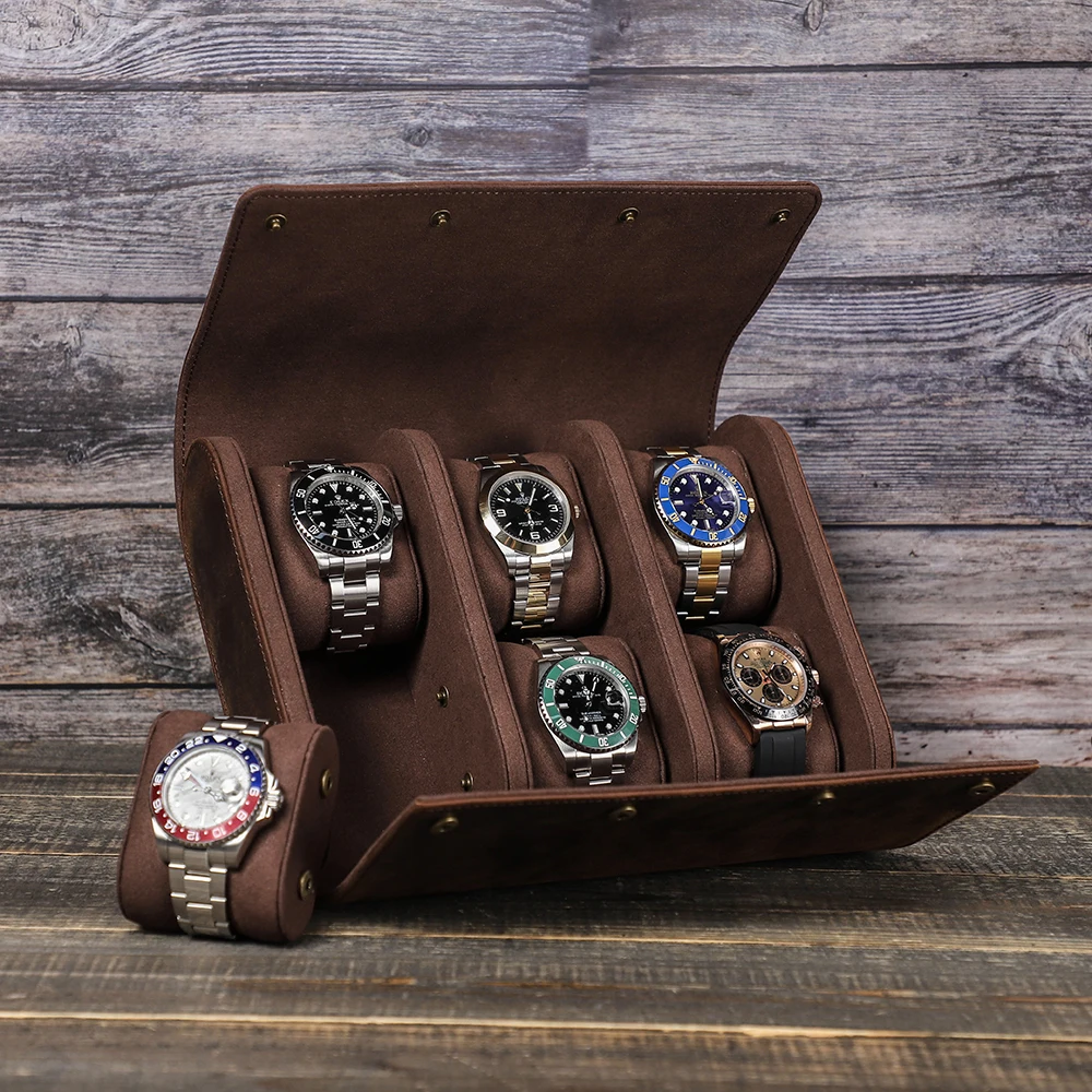 Luxury Vintage Watch Roll Travel Case Genuine Leather Handmade Display Box 1/2/3/6/8 Slots Wrist Watches Jewelry Storage Pouch