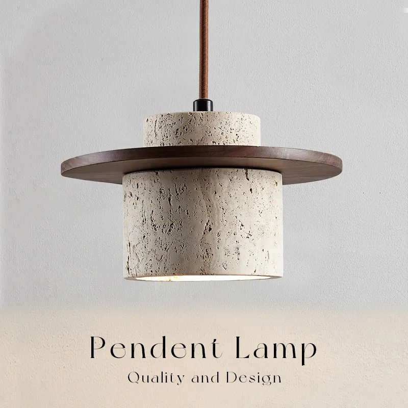 

Nordic yellow Cave Stone Wood pendant light Wabi sabi retro coffee Bedroom Bedside Kitchen island Living Room Chandelier Lamp
